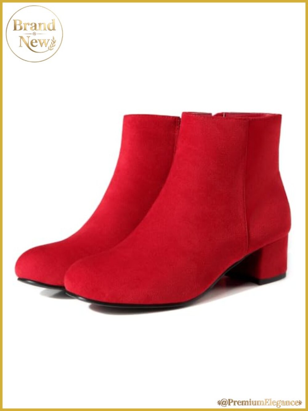 Faux Suede Ankle Booties Side Zip Low Block Heel Women's Comfort
